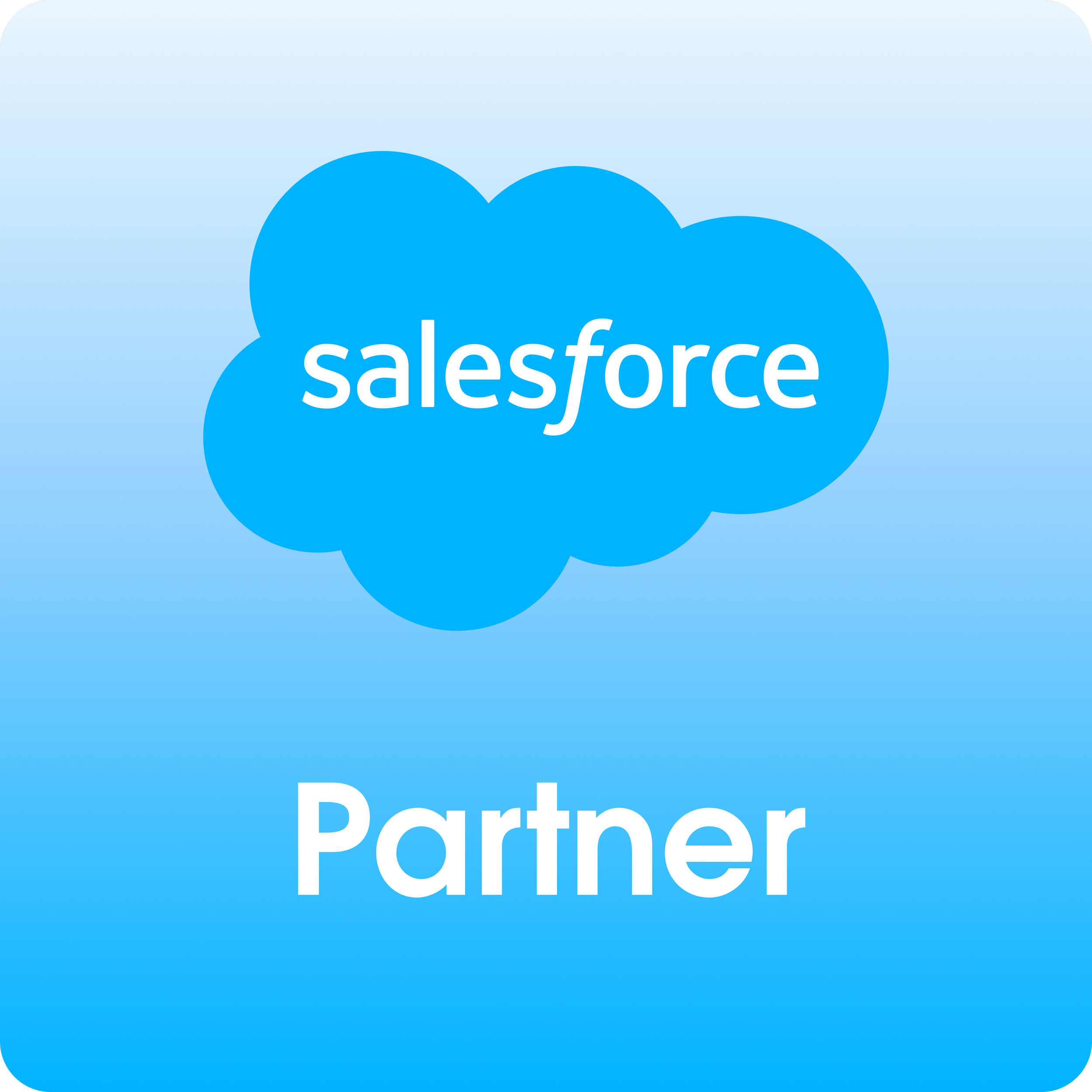 Blue background with overlapping blue clouds and white text that reads "salesforce Partner".