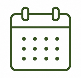Icon of a desk calendar with a grid of dates and two binder rings at the top.