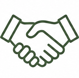 Outline of two hands shaking in a handshake.