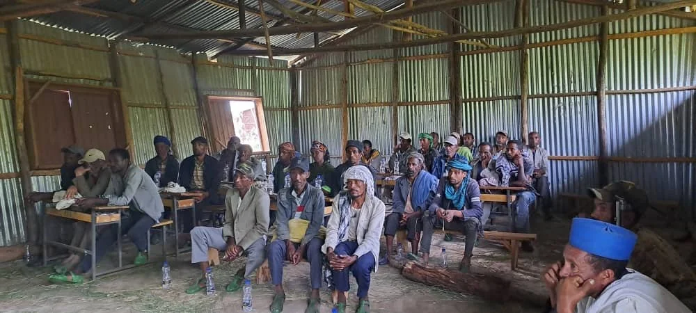 Community members attending a conservation training session at Entoto Natural Park, supporting environmental stewardship and sustainable land management.