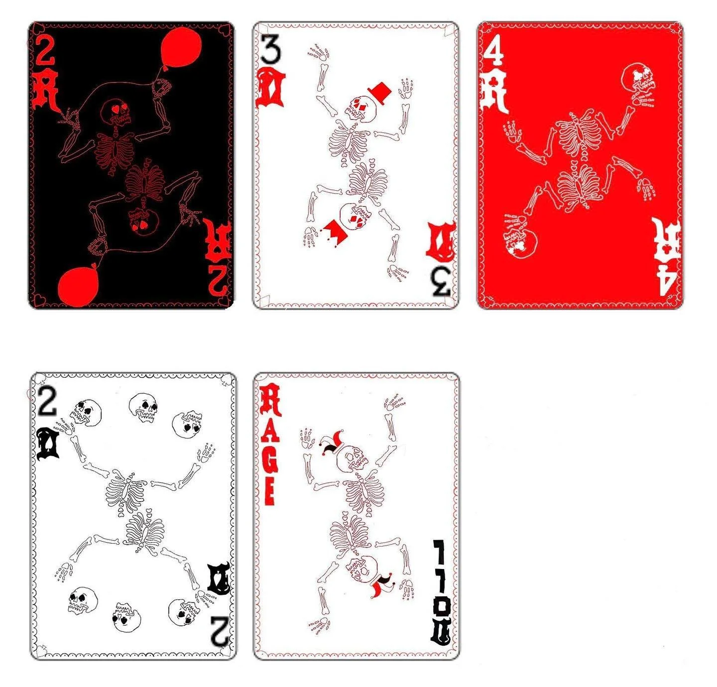 before &amp; after. 
custom card designs for @ragedolluk. 
they wanted a spooky theme mixed with their own logo. design process took a little over ten hours with special attention to the details of the suits of the cards.
