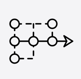 Geometric drawing of an outline square with sections divided by vertical, horizontal, and half circle lines.