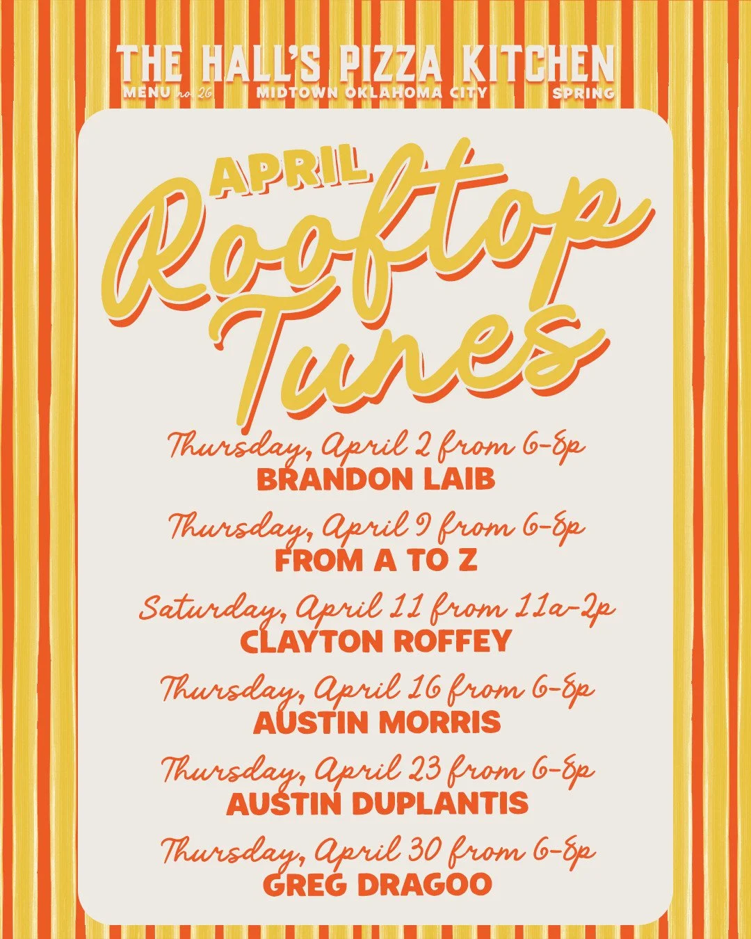 Live music season is officially underway!

Kicking things off this Thursday at @thehallspizza from 6&ndash;8. If you&rsquo;ve been meaning to make it out, this is your sign.