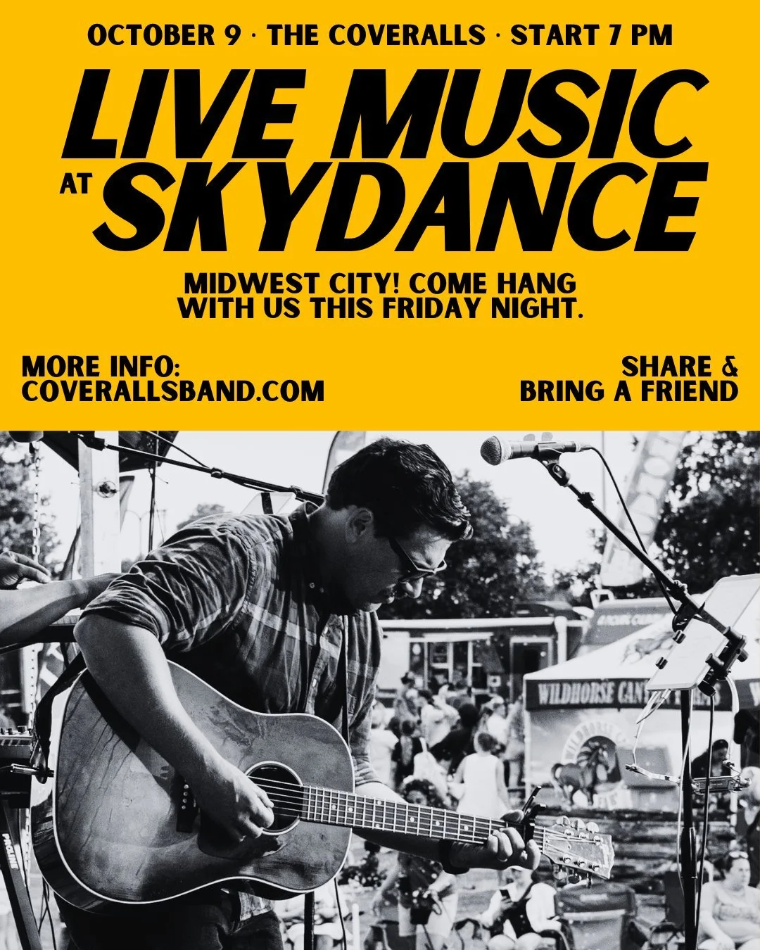 Hey Midwest City! The Coveralls are coming your way THIS Friday night. Come hang with us at Skydance Brewing! 🍻🎶

Friday, October 9 | 7&ndash;9PM
Skydance MWC