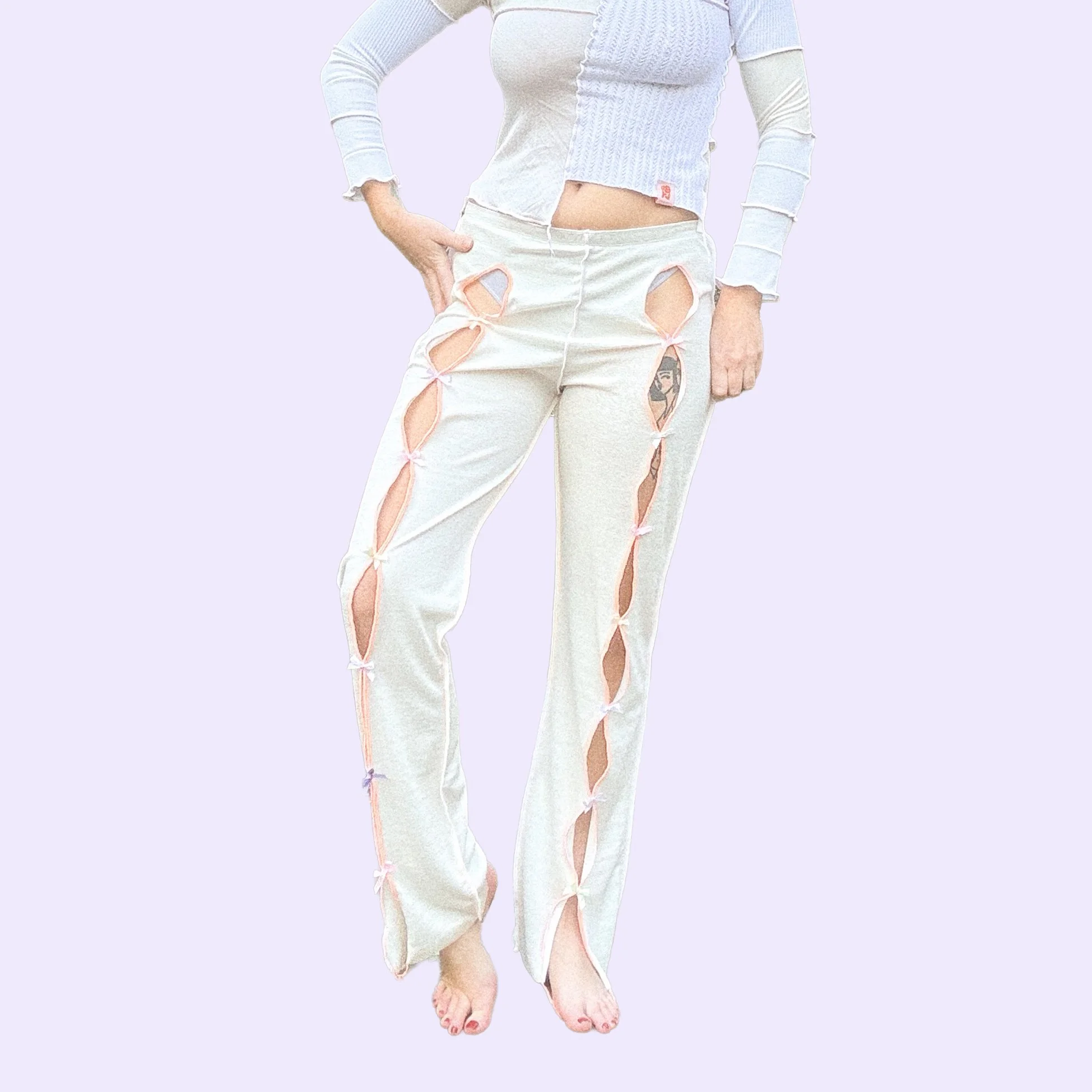 pantalon blanc avec noeuds mignons