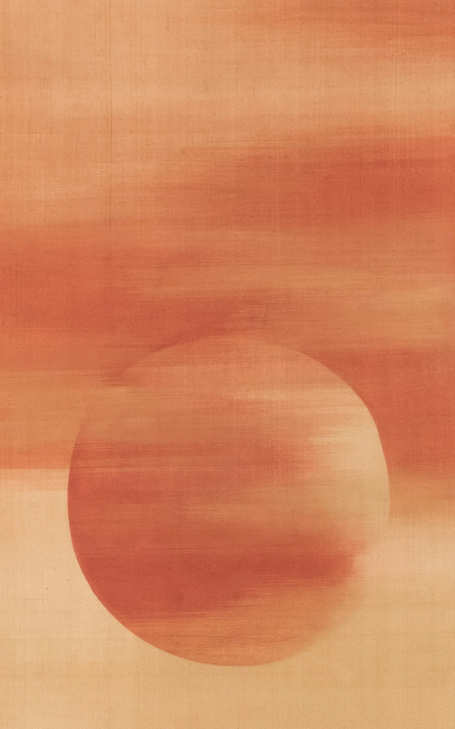 Abstract digital art featuring a large, soft orange-pink circle on a beige background with subtle textures.