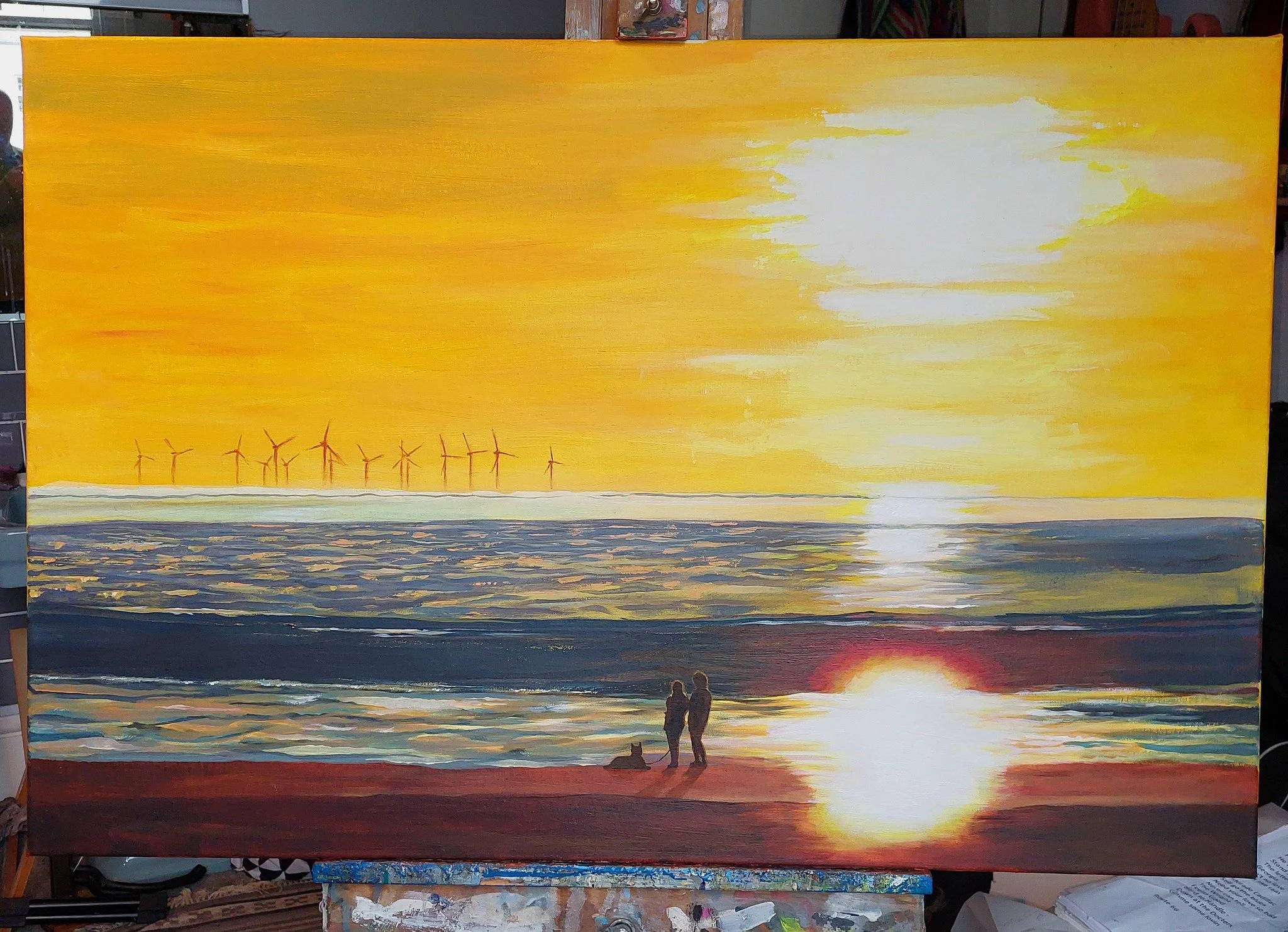 I asked the guy who commissioned this painting if he wanted to keep the wind farm in the picture. I was so glad he said yes. I feel it would be a lesser picture without it.