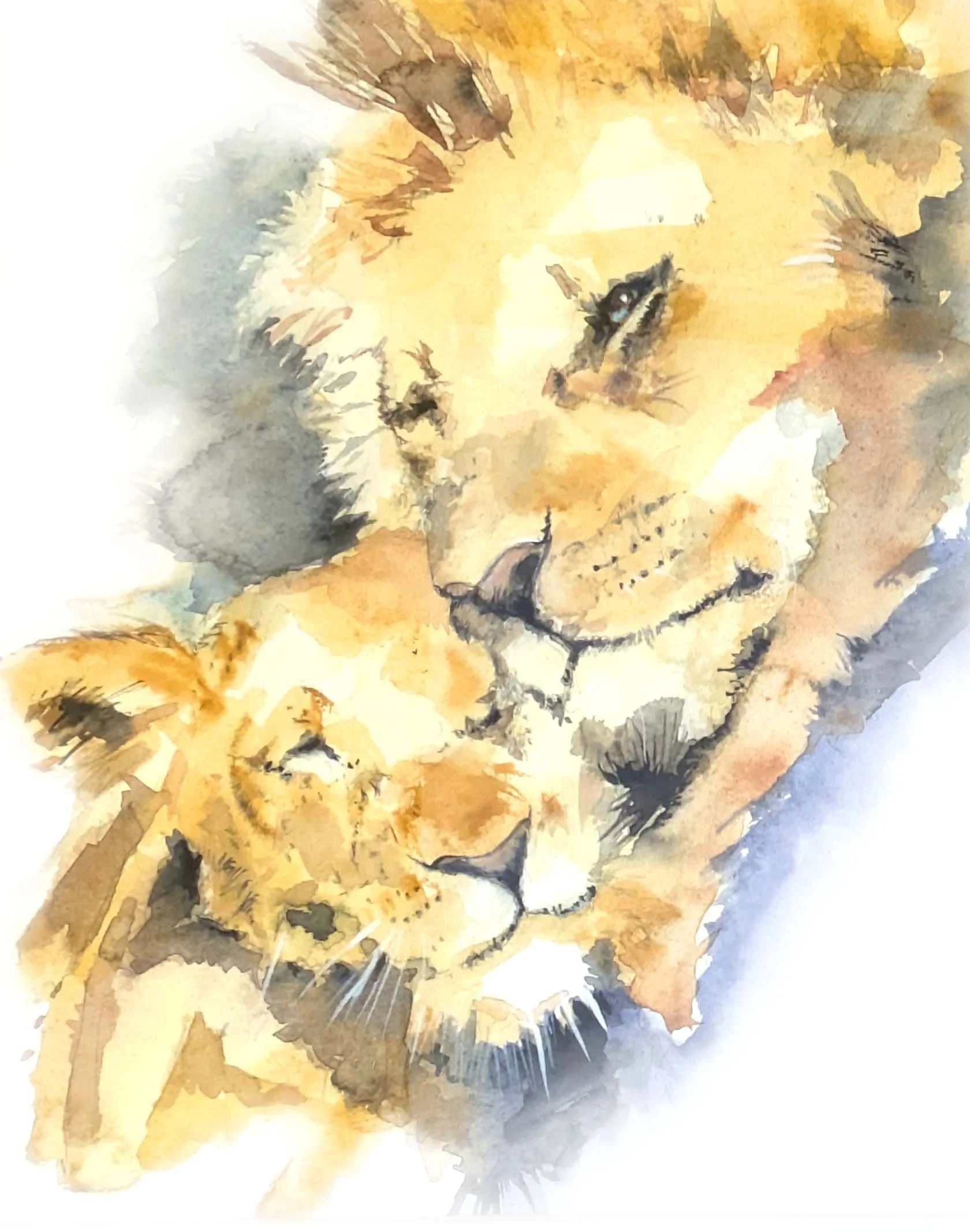One of my (rare) watercolours painted for one of my daughters and her husband; both of them are Leo.