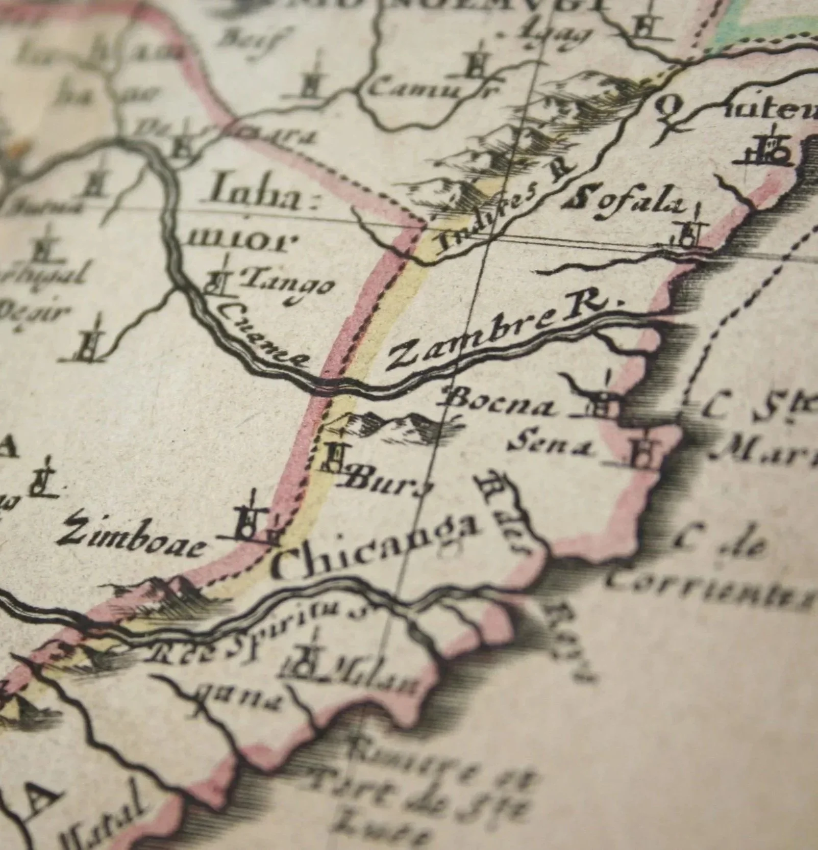 An old, detailed map showing parts of South America, including the regions around Lake Llanquihue, the Zapalre River, and the city of Chinchina, with various rivers, towns, mountains, and border lines marked.
