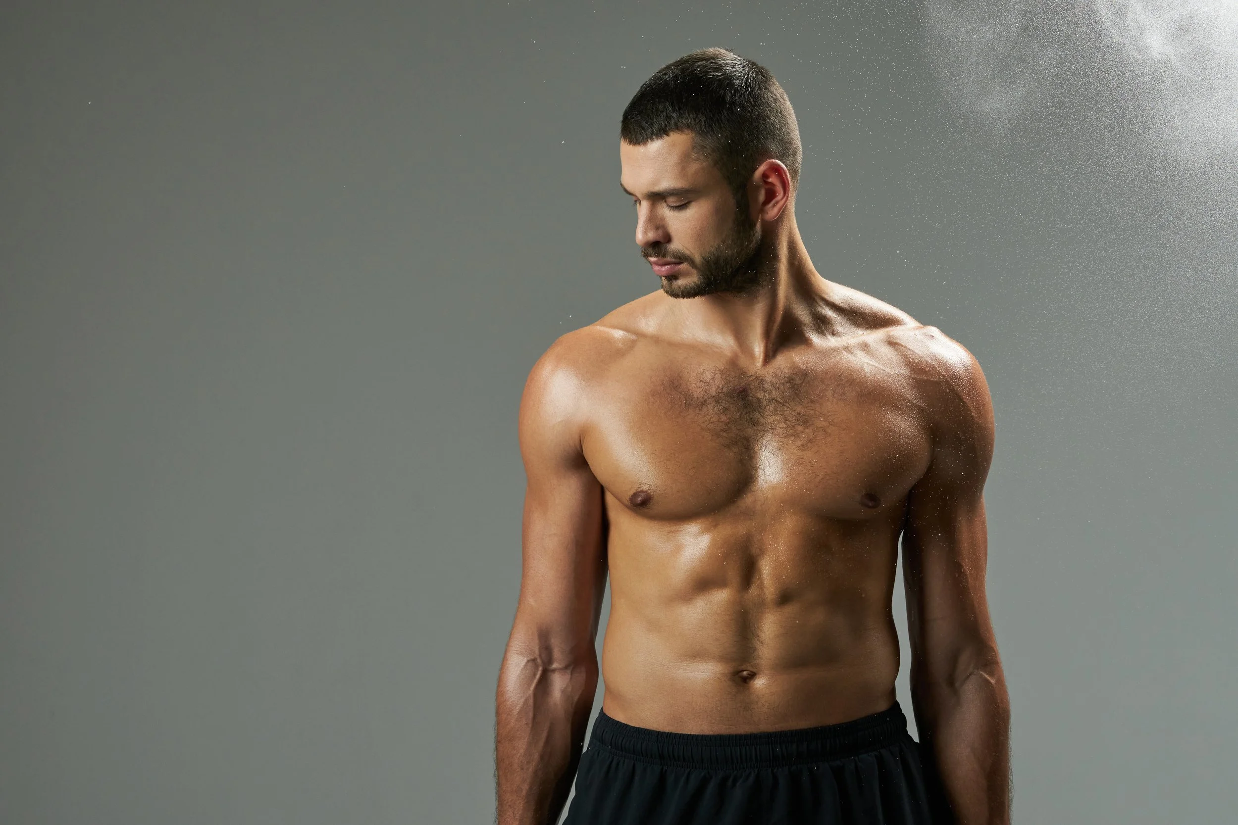 adorable man gym with abs and pecs