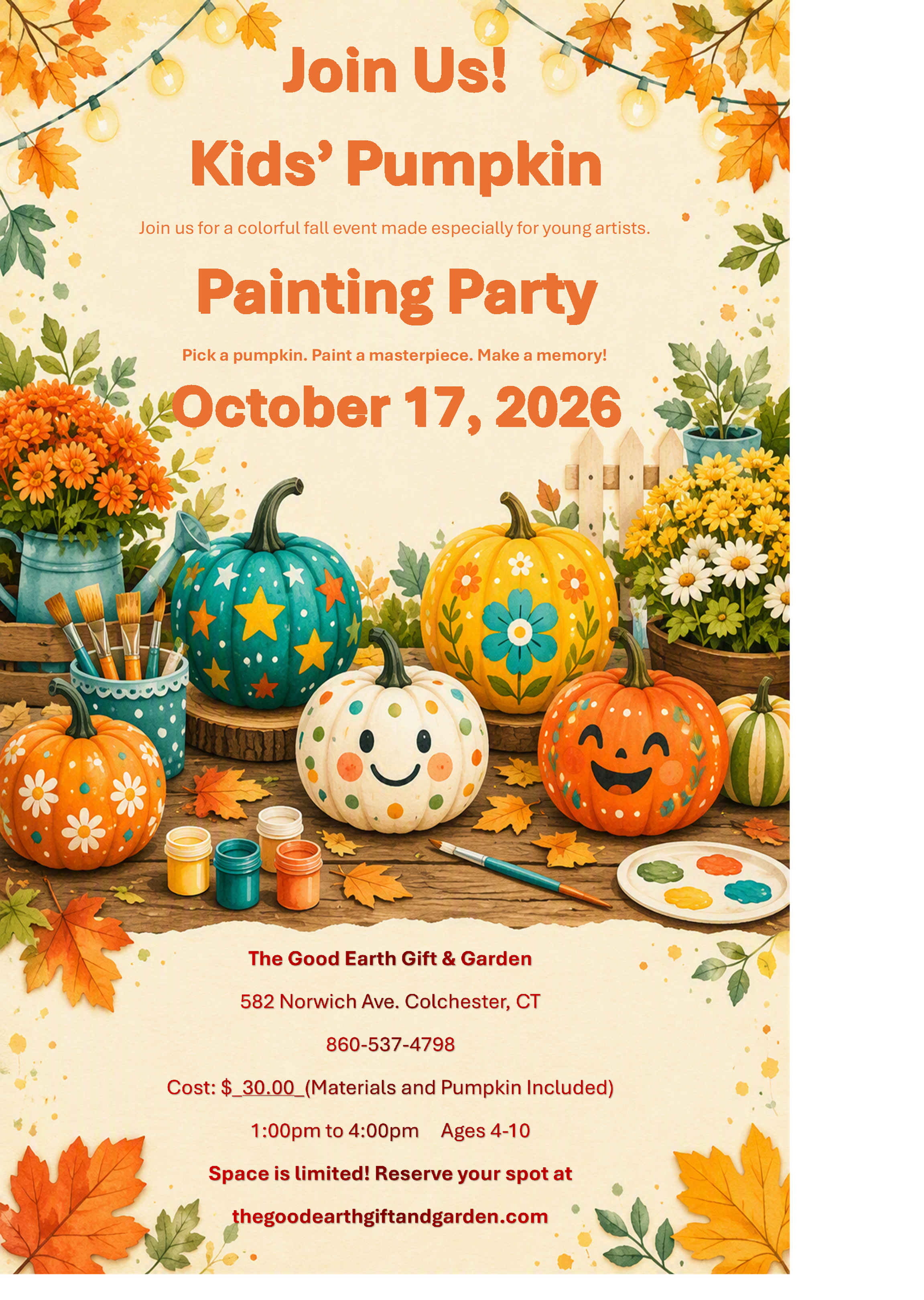 Kids' Pumpkin Painting Party / 1:00pm to 4:00 pm