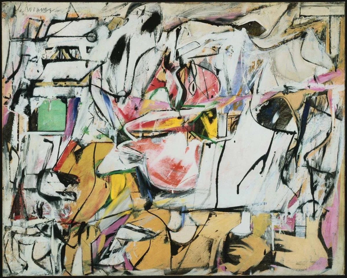 Willem de Kooning, Asheville, 1948. Oil and enamel paint on cardboard, 25 9/16 &times; 31 7/8 in. &copy; 2026 The Willem de Kooning Foundation / Artists Rights Society (ARS), New York