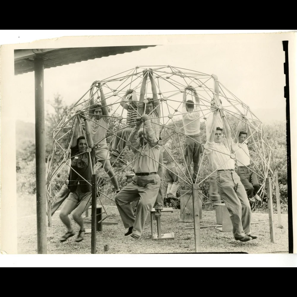 Buckminster Fuller and students test geodesic dome, 1947