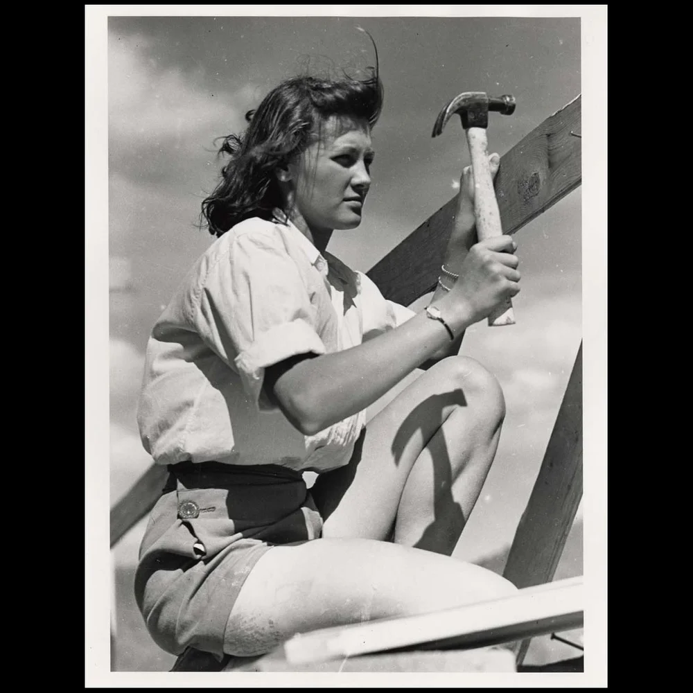 Connie Spencer participating in Lake Eden campus construction, ca. 1941