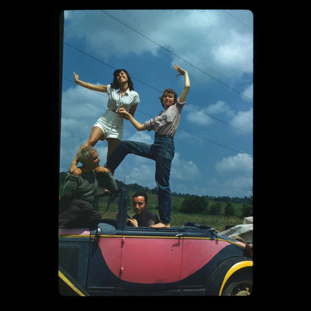 Ati Gropius (Forberg Johansen), Mary Phelan (Otten Powels), Jean Varda, and Harry Siedler in Varda's car, 1946 Summer Art Institute