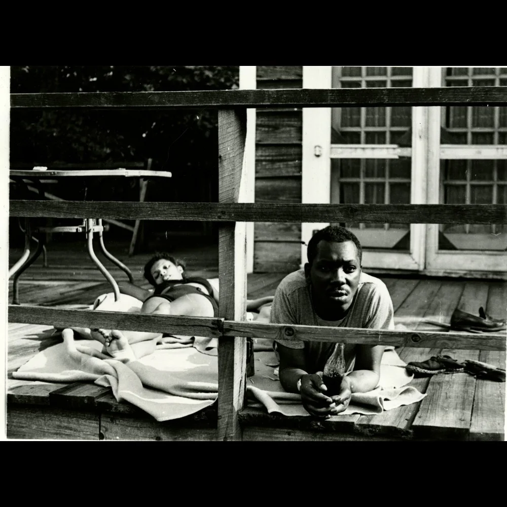 Gwendolyn Knight Lawrence and Jacob Lawrence on porch, summer 1946