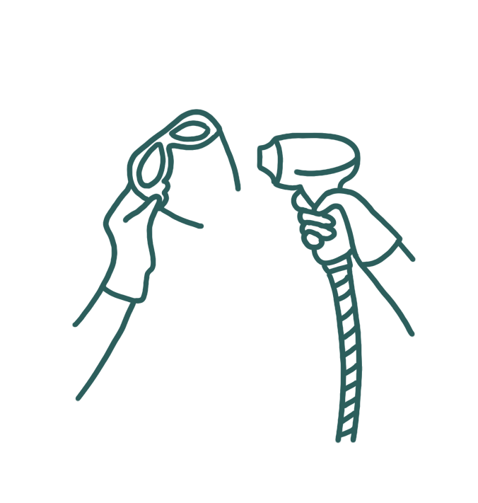 Deux mains échangent un rouleau de papier toilette et un sèche-cheveux.