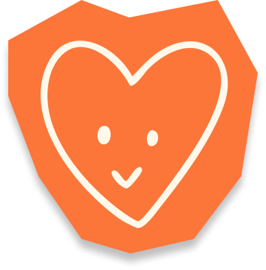 Cœur orange avec visages dessinés de style simple