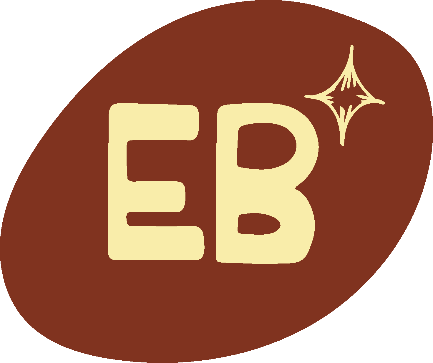 Logo avec les lettres 'EB' en beige sur fond marron, avec une étoile brillante en haut à droite