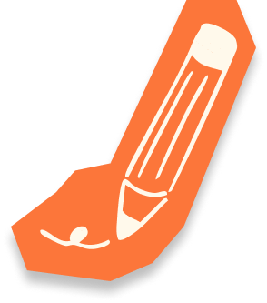 Icône d'un crayon jaune posant sur une main stylisée, représentant la rédaction ou la créativité.