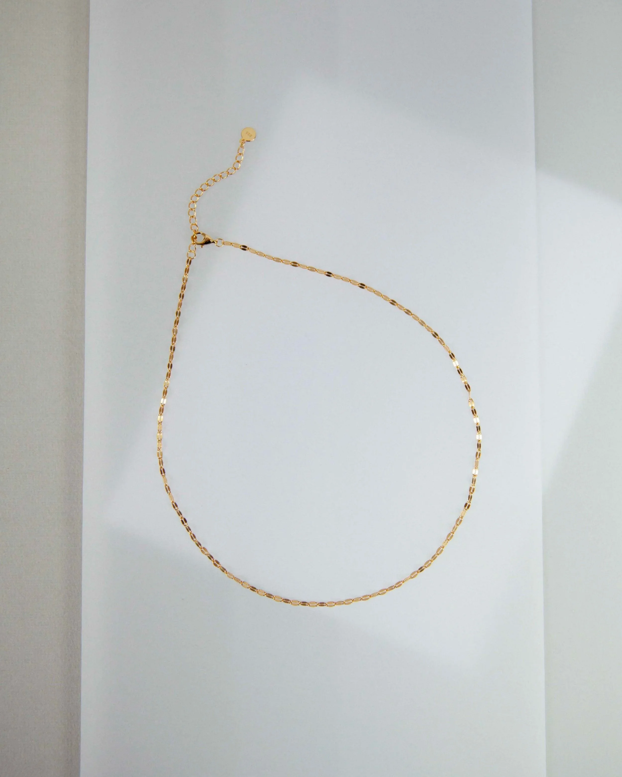 A still life photography of a golden necklace