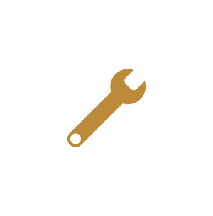 A wrench icon in gold color on a black background.