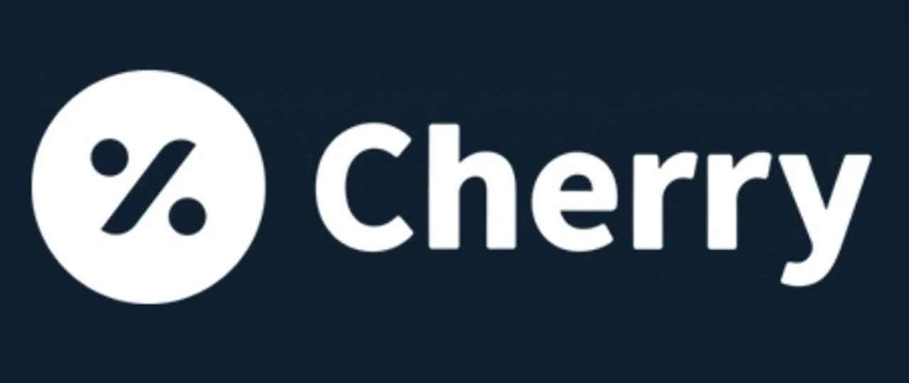 Cherry logo with a white percentage symbol inside a white circle and the word 'Cherry' in bold white letters on a dark background.