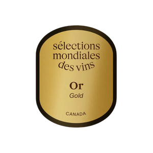 Étiquette de bouteille de vin indiquant 'sélections mondiales des vins Or Gold, Canada'.