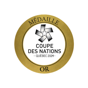 Médaille avec ruban noir, inscriptée 'MÉDAILLE Coupe des nations OR'