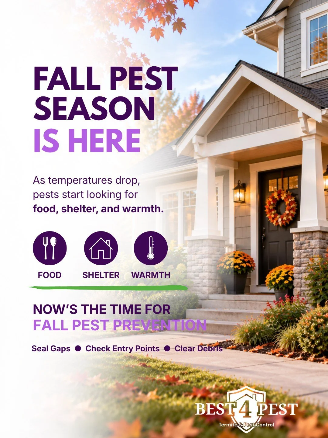 Fall means pests are looking for a warm place to crash. This month we're sharing our best tips to keep them out. Seal small gaps, store food tight, and keep gutters clear. Seeing activity already? Call or DM us.
#PestControl #FallPestControl #FortWor