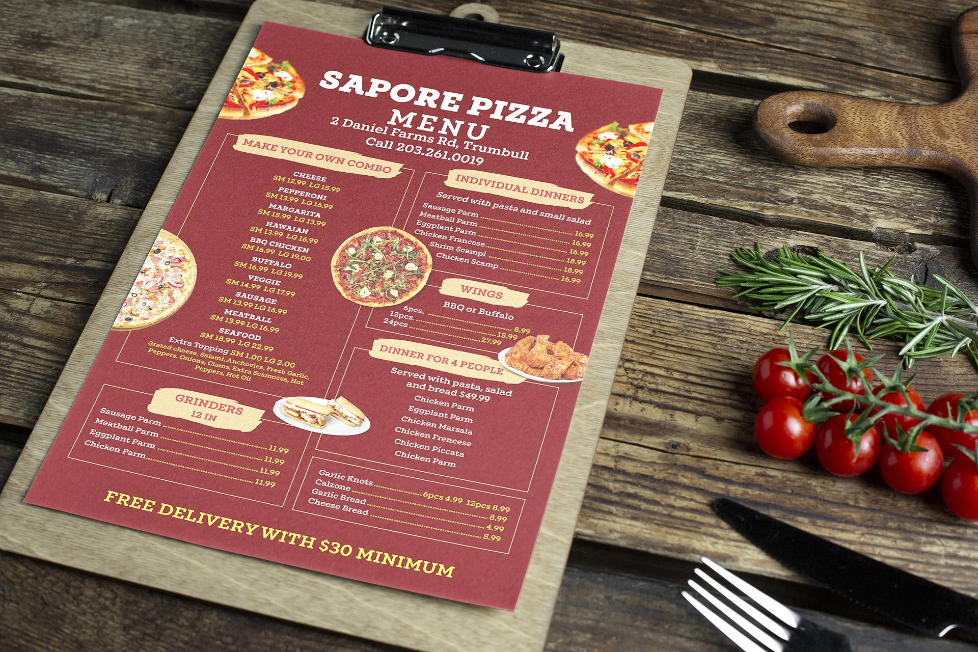 Sapore Pizza - Menu Design
