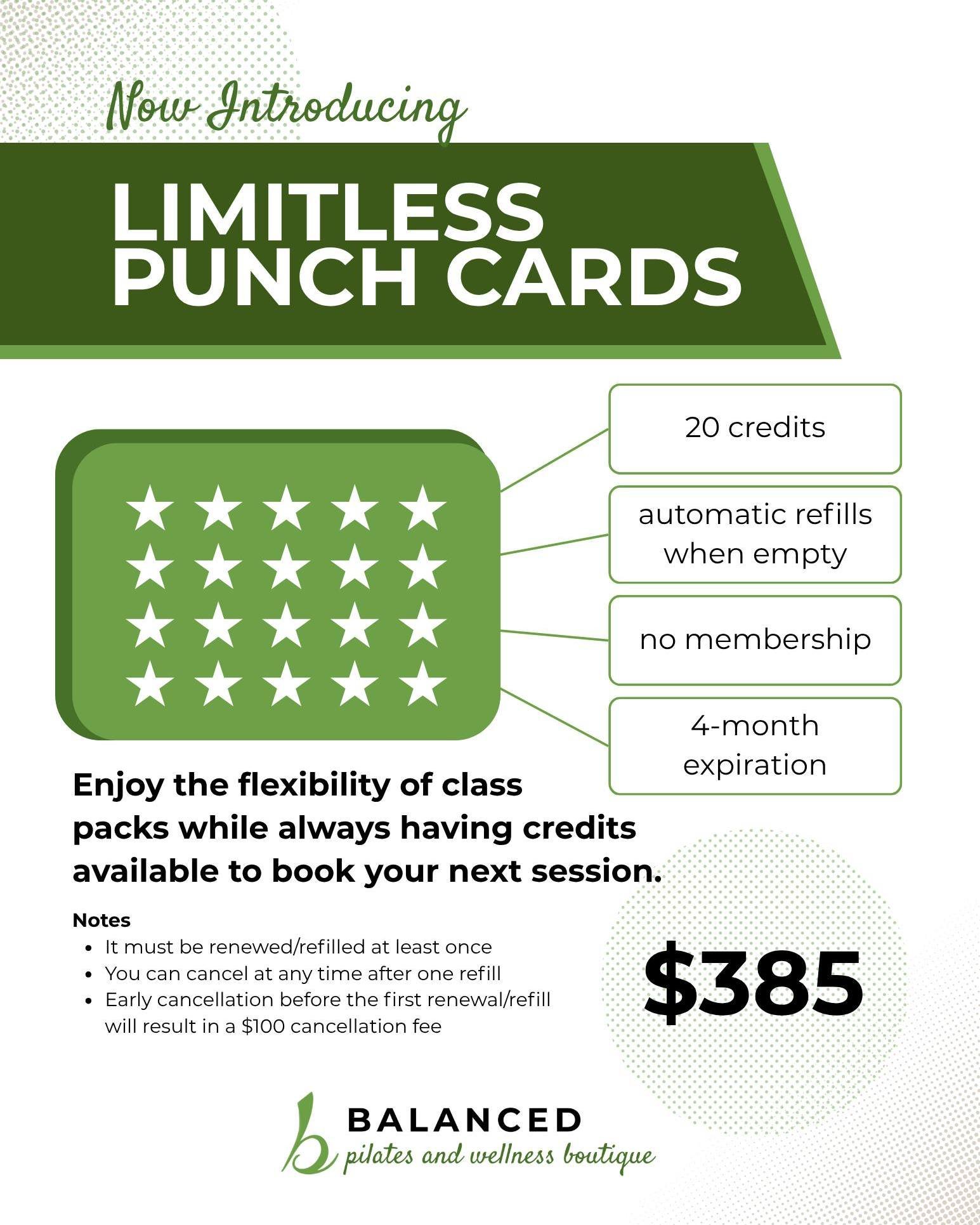 Always have credits with our new punch card!

Our Endless Summer 20-Pack is now available&mdash;designed to keep your movement routine simple, flexible, and consistent all season long. With auto-refill credits, you&rsquo;ll always be ready to book yo