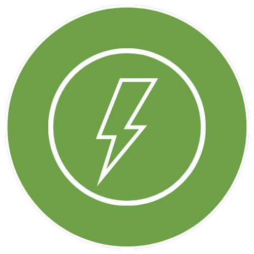 Green circular symbol with a white lightning bolt in the center.