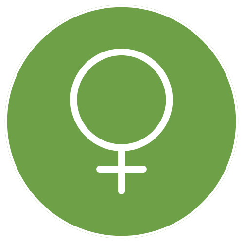 Green circle with a white female gender symbol in the center