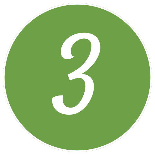 Green circular icon with the white number three in the center.