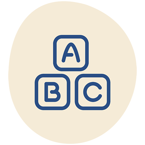 Three blue blocks with the letter A on top, B on the bottom left, and C on the bottom right, arranged in a triangle on a beige background.