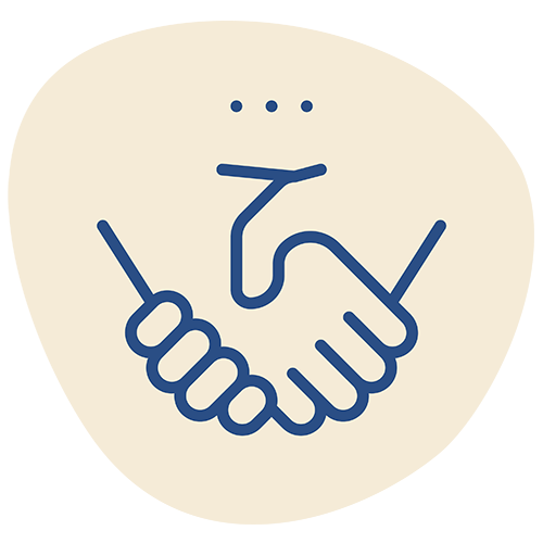 Line drawing of a handshake with three dots above it.