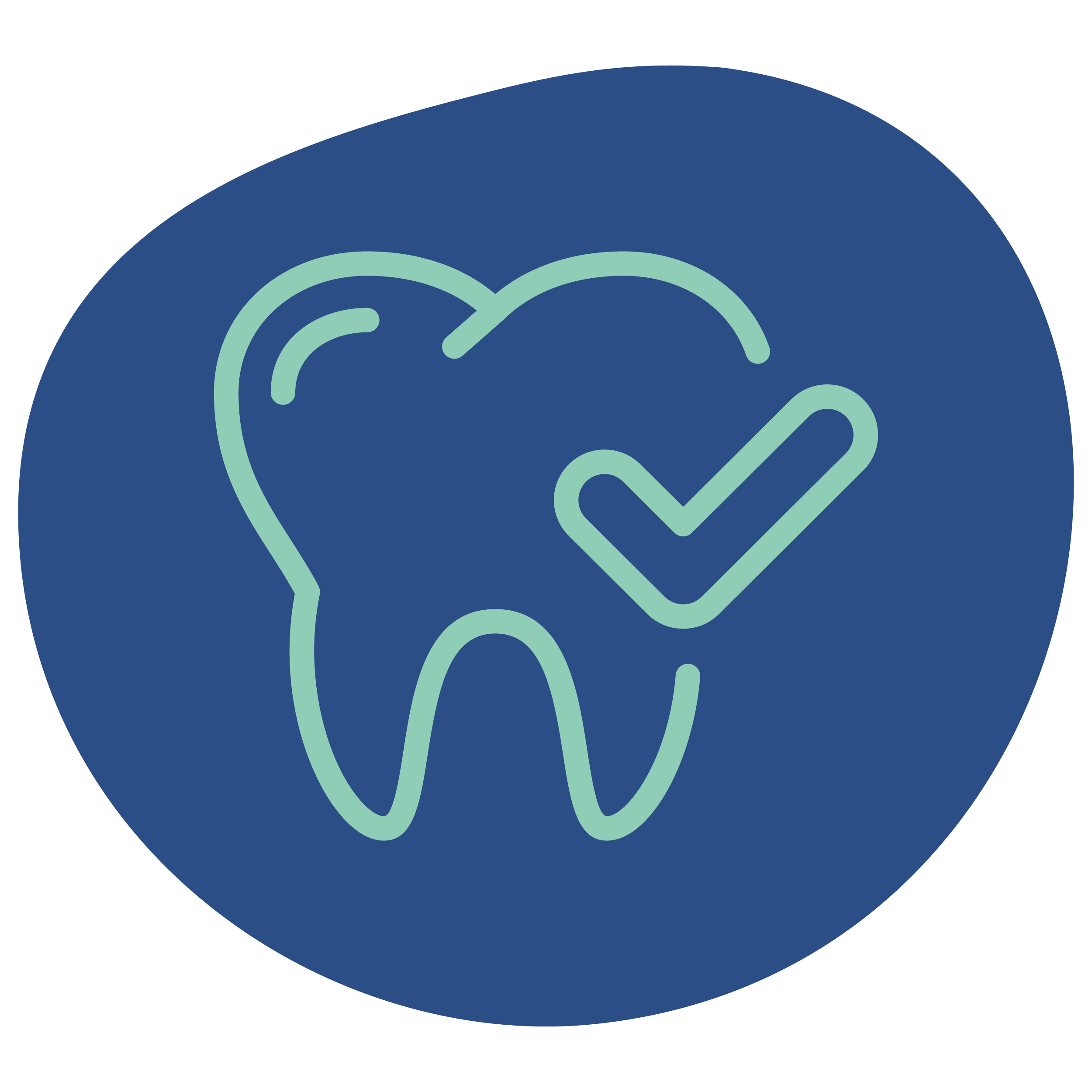 Icon of a tooth with a checkmark, representing dental health or dental care.