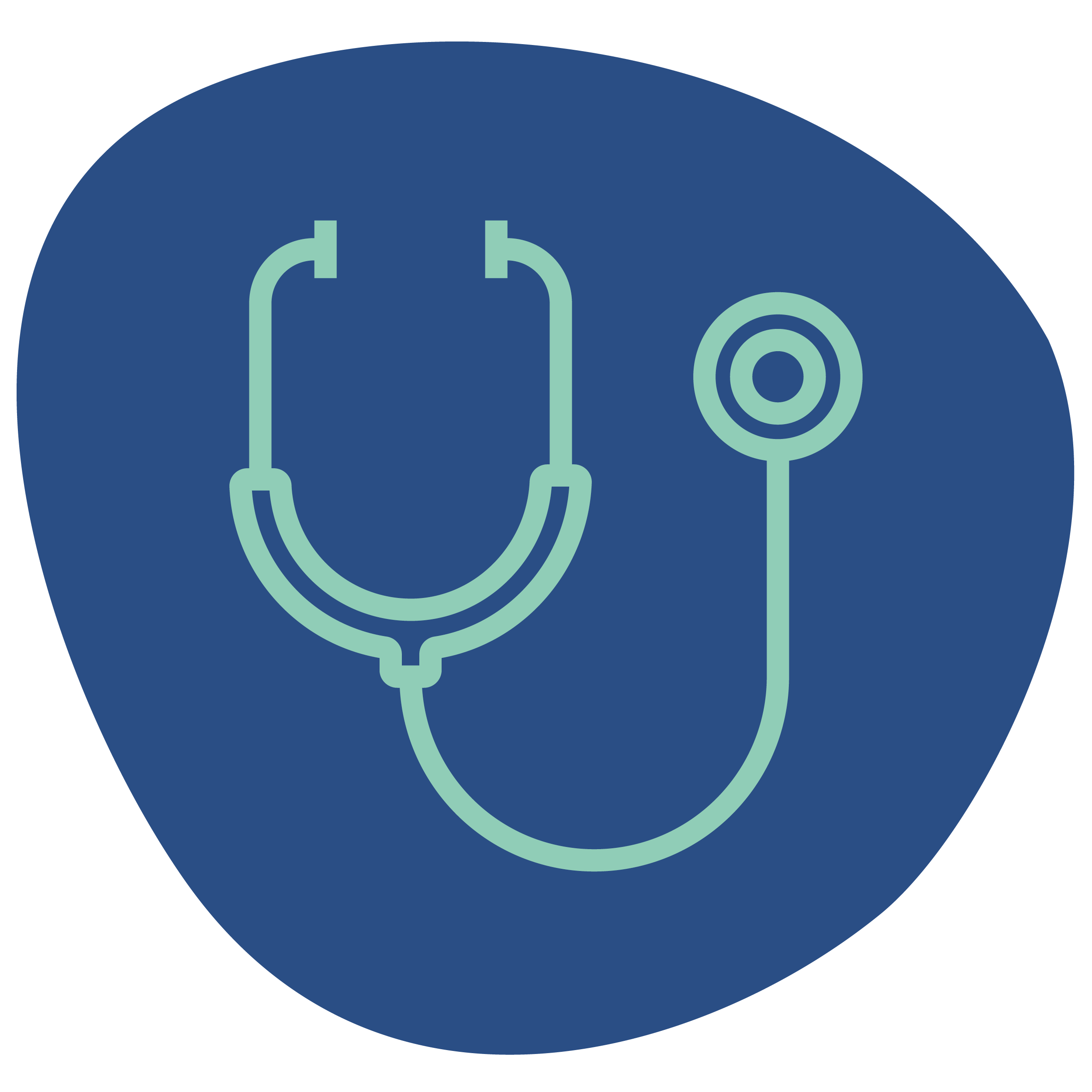 Icon of a stethoscope on a dark blue background.