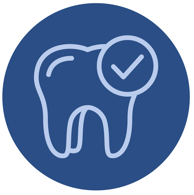 A dental icon showing a tooth with a checkmark, indicating dental health or approval.