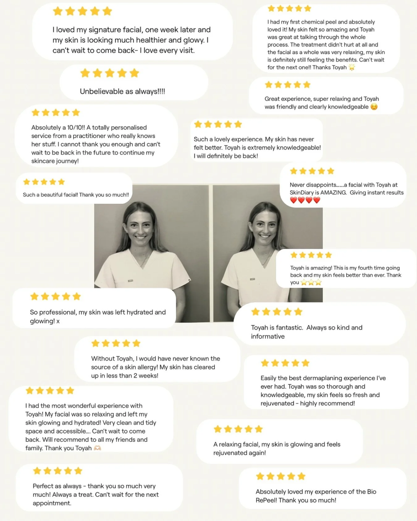 100 ⭐️⭐️⭐️⭐️⭐️ reviews!!!

Thank you to every single person who&rsquo;s left a review, recommended me, trusted me with your skin, and supported me along the way.
This has grown because of you and I&rsquo;m genuinely so grateful for every appointment,