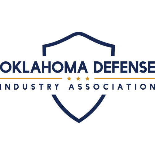 Logo of Oklahoma Defense Industry Association featuring a shield and five gold stars.