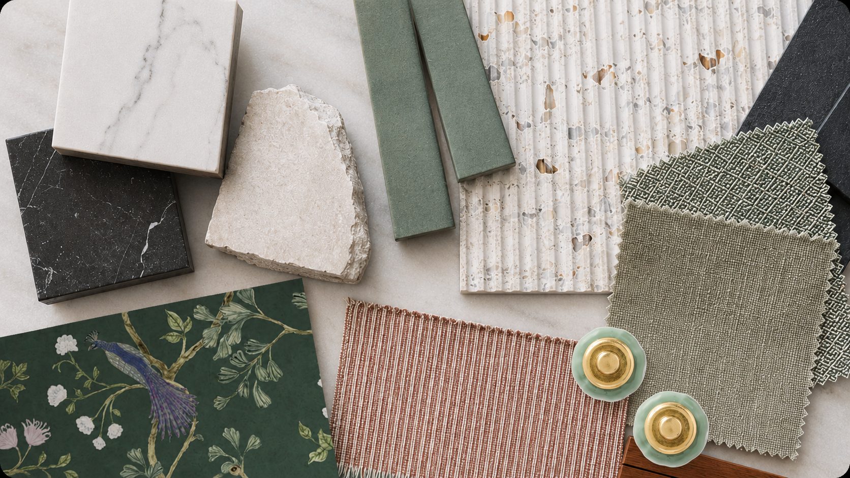 Samples and materials beautifully displayed to showcase interior design services