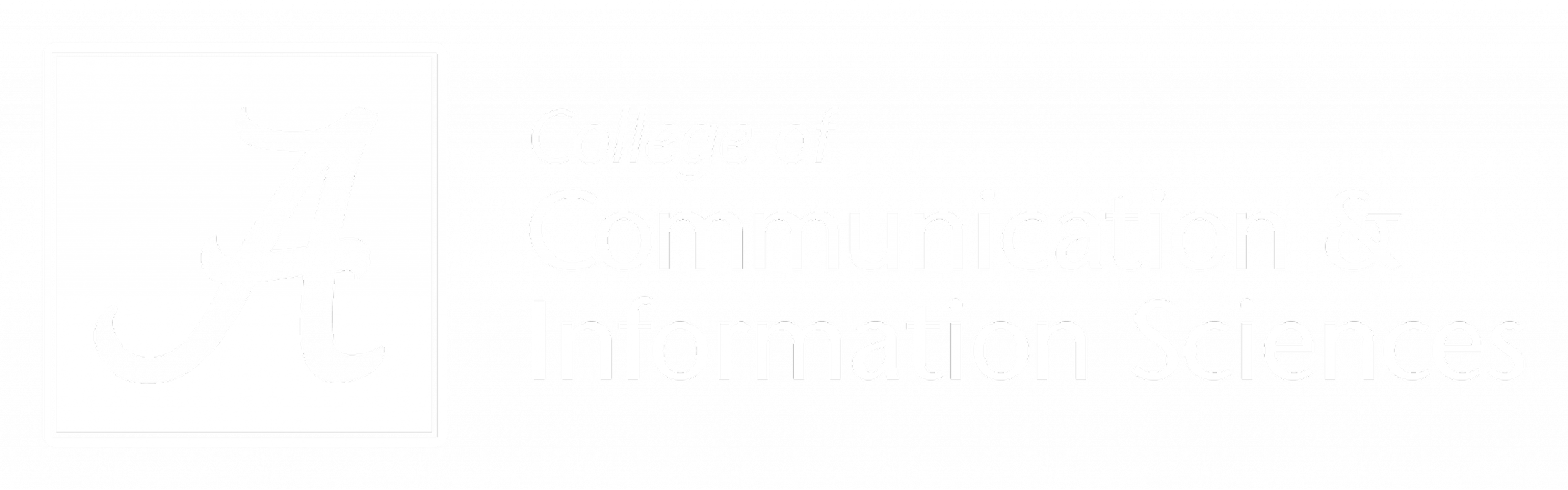 Black and white logo of the University of Alabama College of Communication & Information Sciences with an abstract symbol and text.