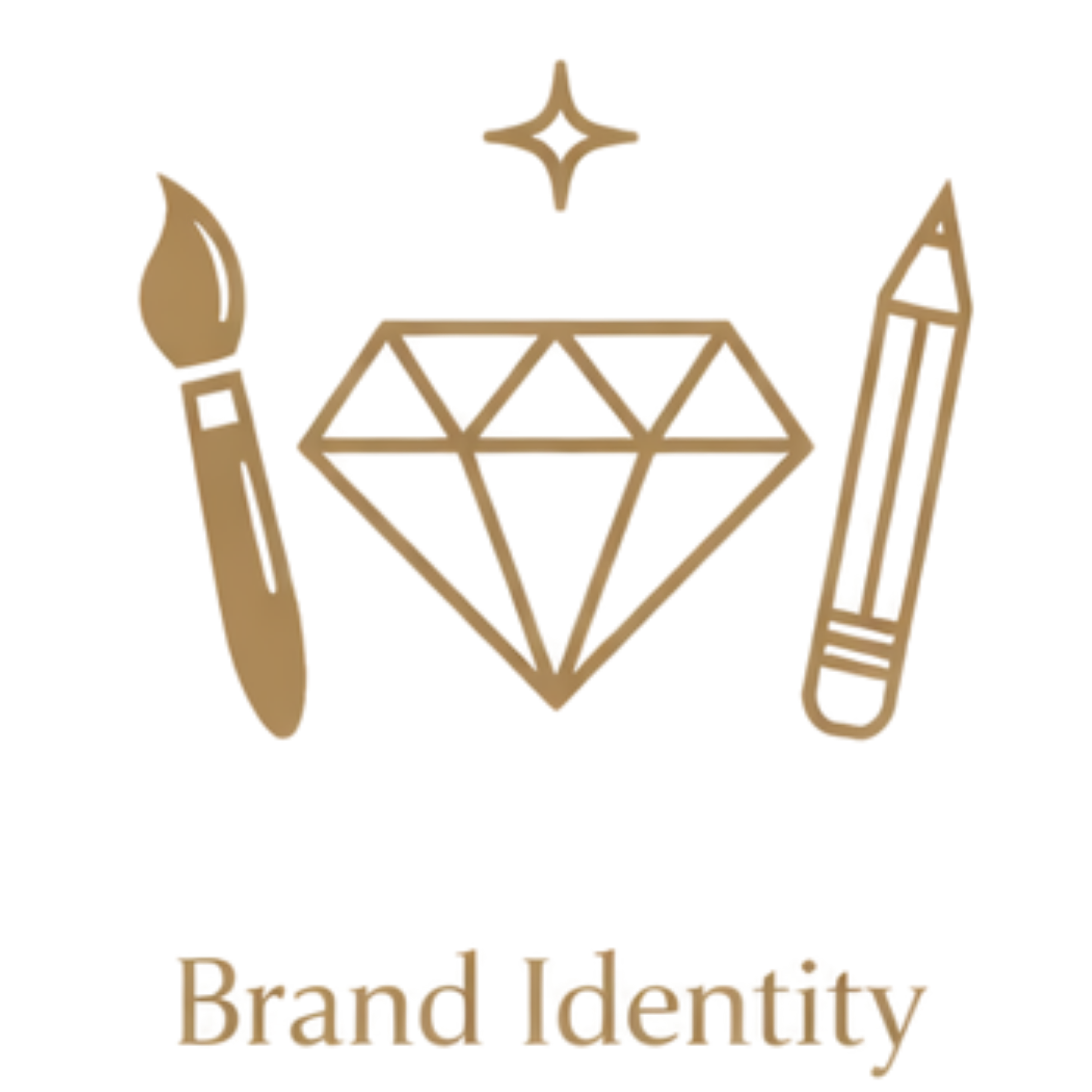 Brand identity icon featuring a diamond with creative tools, representing visual identity design, craftsmanship, and refined brand expression