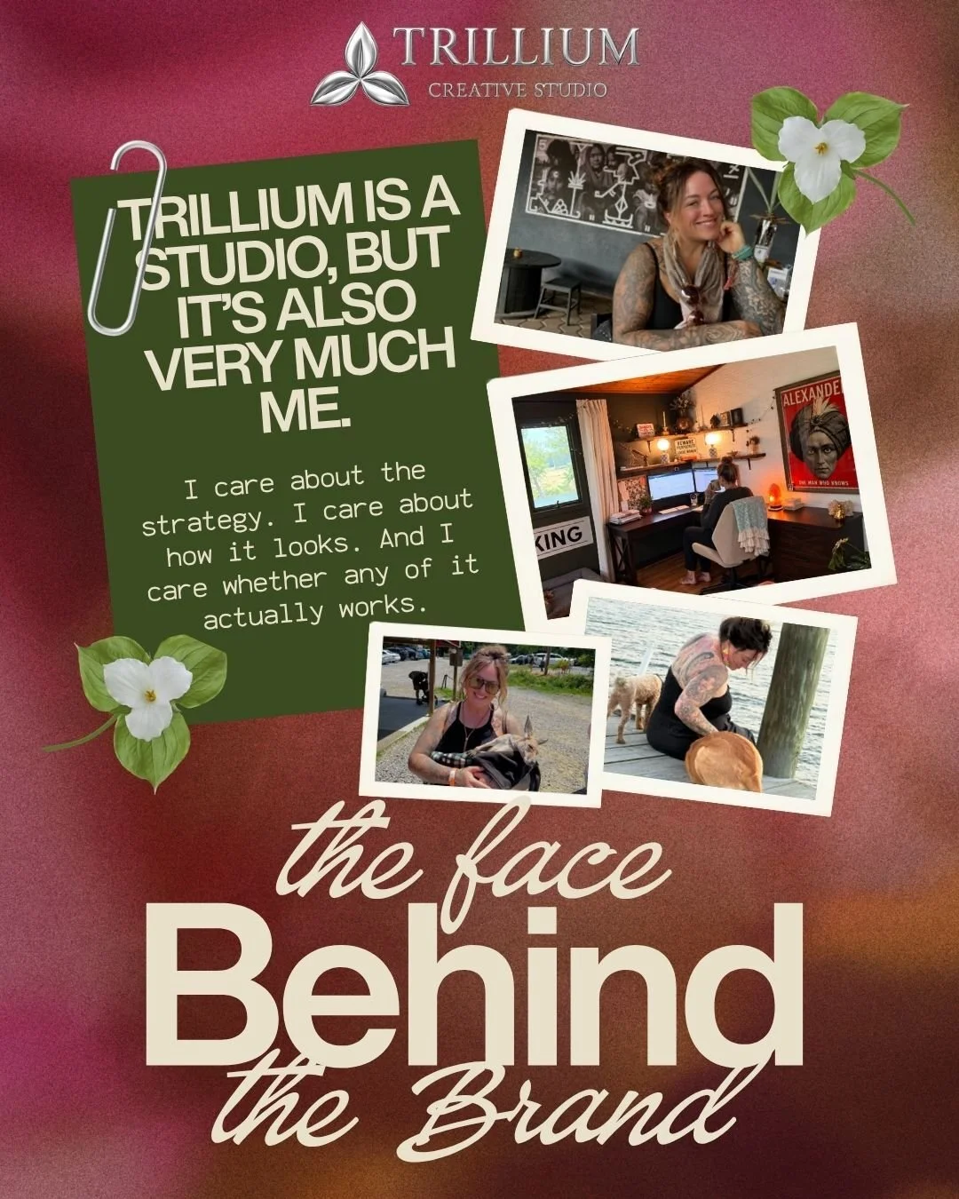 Hi. It&rsquo;s me, Kara aka the face behind Trillium.

Trillium might be a creative studio, but it&rsquo;s also very much my brain, my experience, my taste, my curiosity and an unreasonable number of ideas happening at the same time.

I&rsquo;ve spen