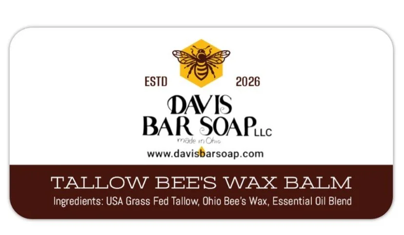 USA Grass Fed beef tallow, Ohio bees wax. Essential Oil Blend. Use on lips, face, hands, and whole body.