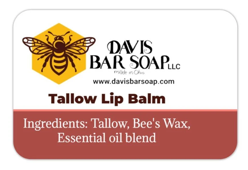 USA Grass Fed beef tallow, Ohio bees wax, Eucalyptus and mint essential oil balm. Use on lips, face, hands, and whole body.