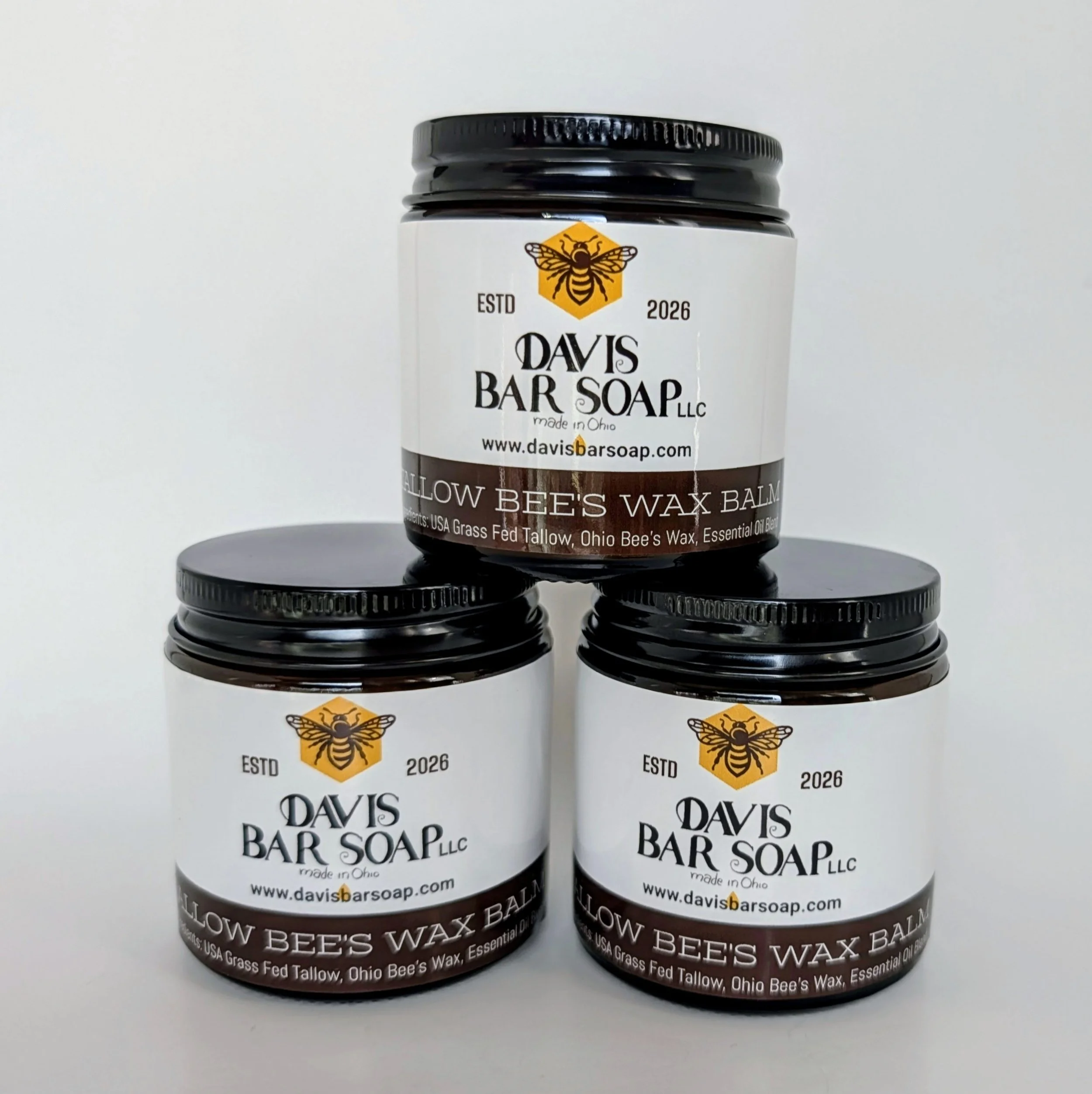 USA Grass Fed beef tallow, Ohio bees wax. Essential Oil Blend. Use on lips, face, hands, and whole body.