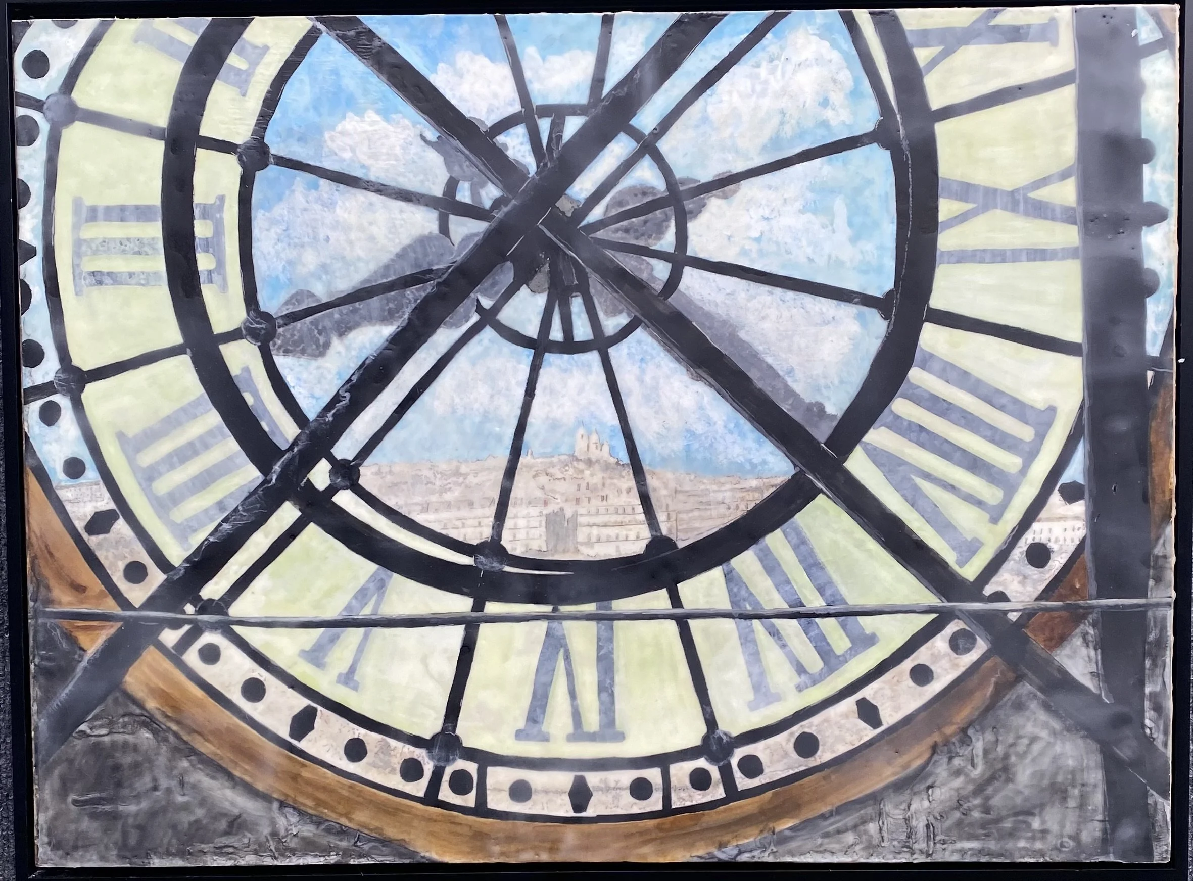 Ink and Encaustic Painting of Musee d'Orsay Clock